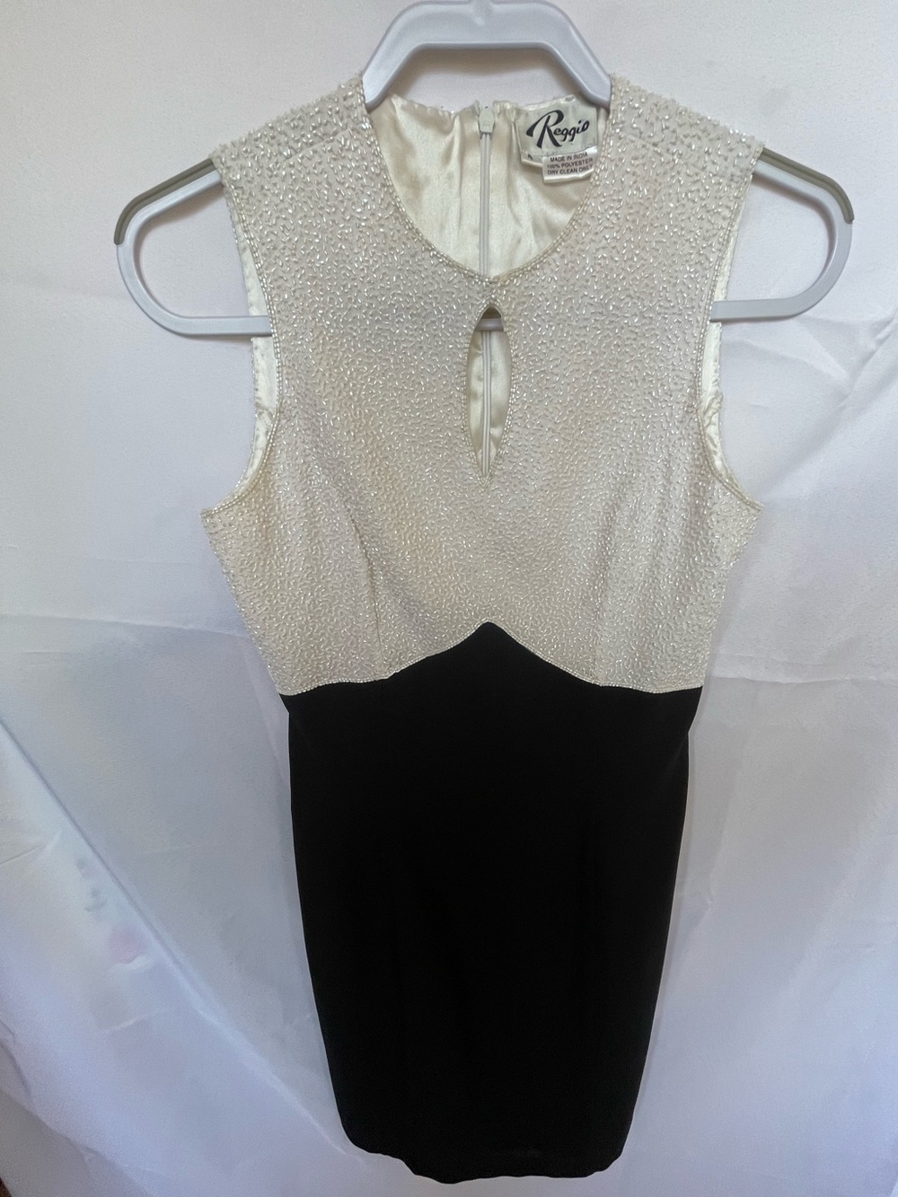 Vintage Beaded Cocktail Dress Black Cream Sleeveless 90s Evening Party Small